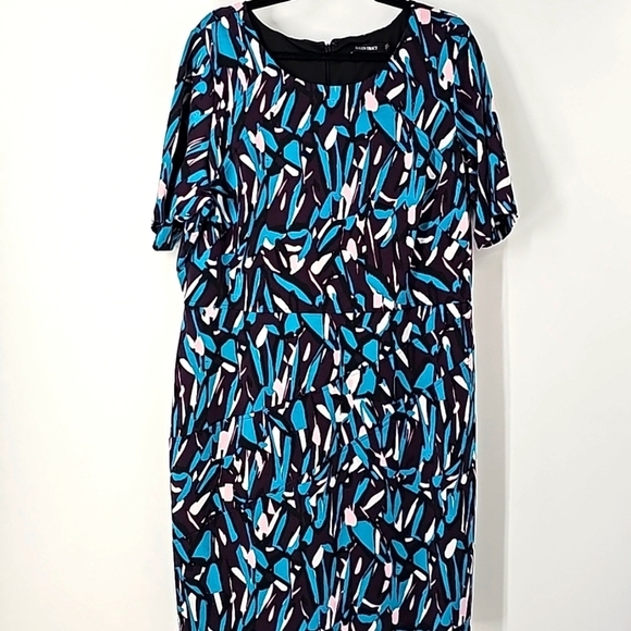 Ellen Tracy Abstract Pattern Crew Neck Short Sleeve Form Fitting Comfy Dress - Picture 11 of 11